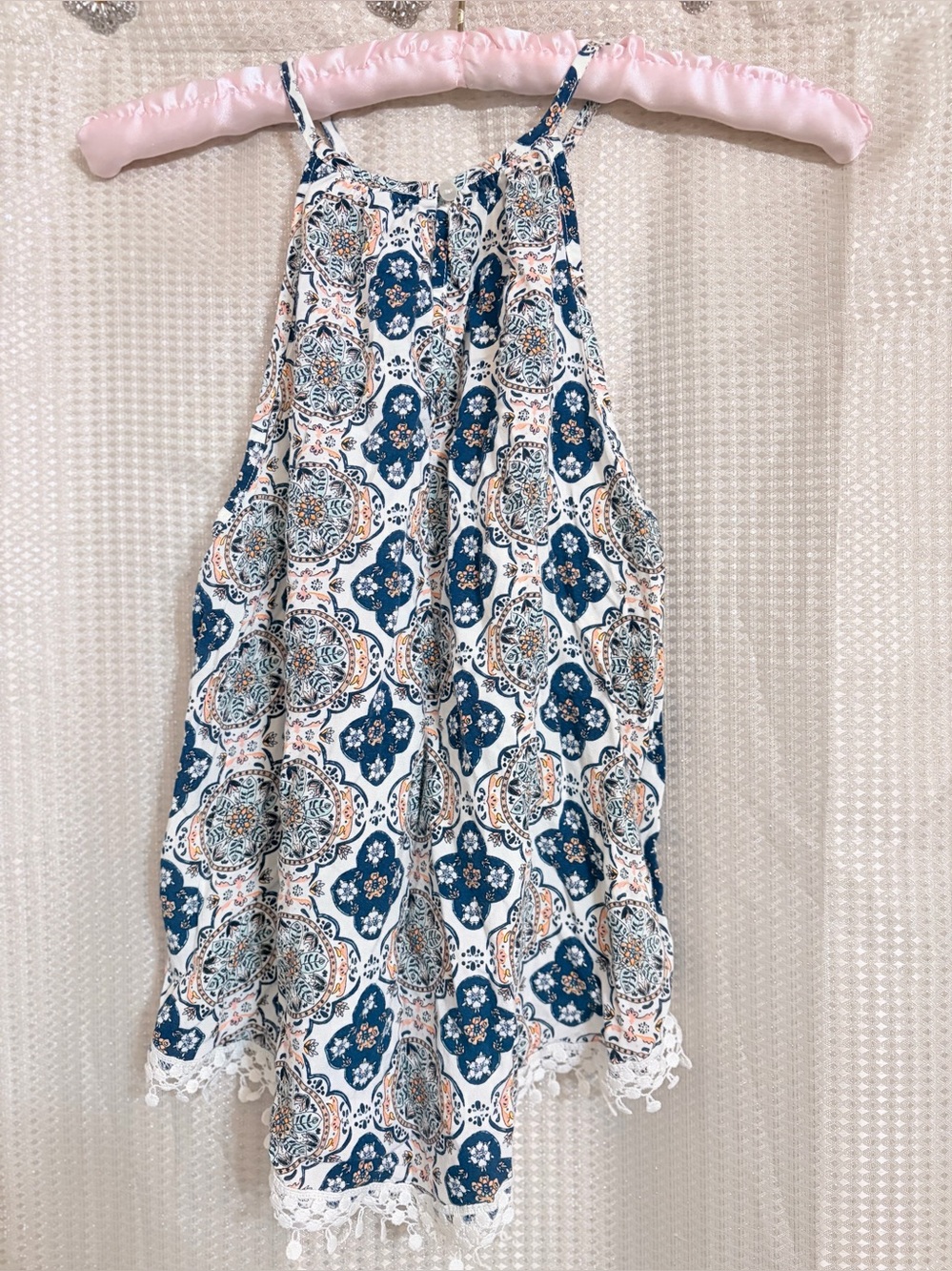 Divided Blue and White Printed Halter Tank Top